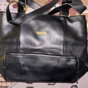 Jones New York Black Leather Tote with Gold Accents